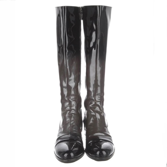Authentic Ombre Prada Patent Leather Riding Boots in Black/Grey 41 - Picture 2 of 11